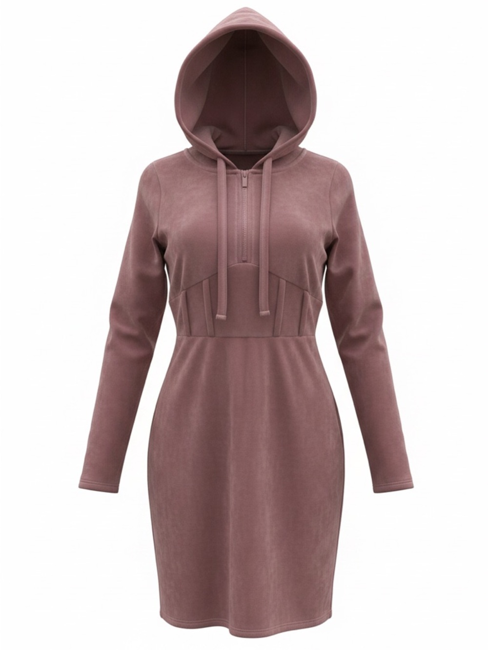 Hooded Long Sleeve Bodycon Dress - Dusty Rose Velour